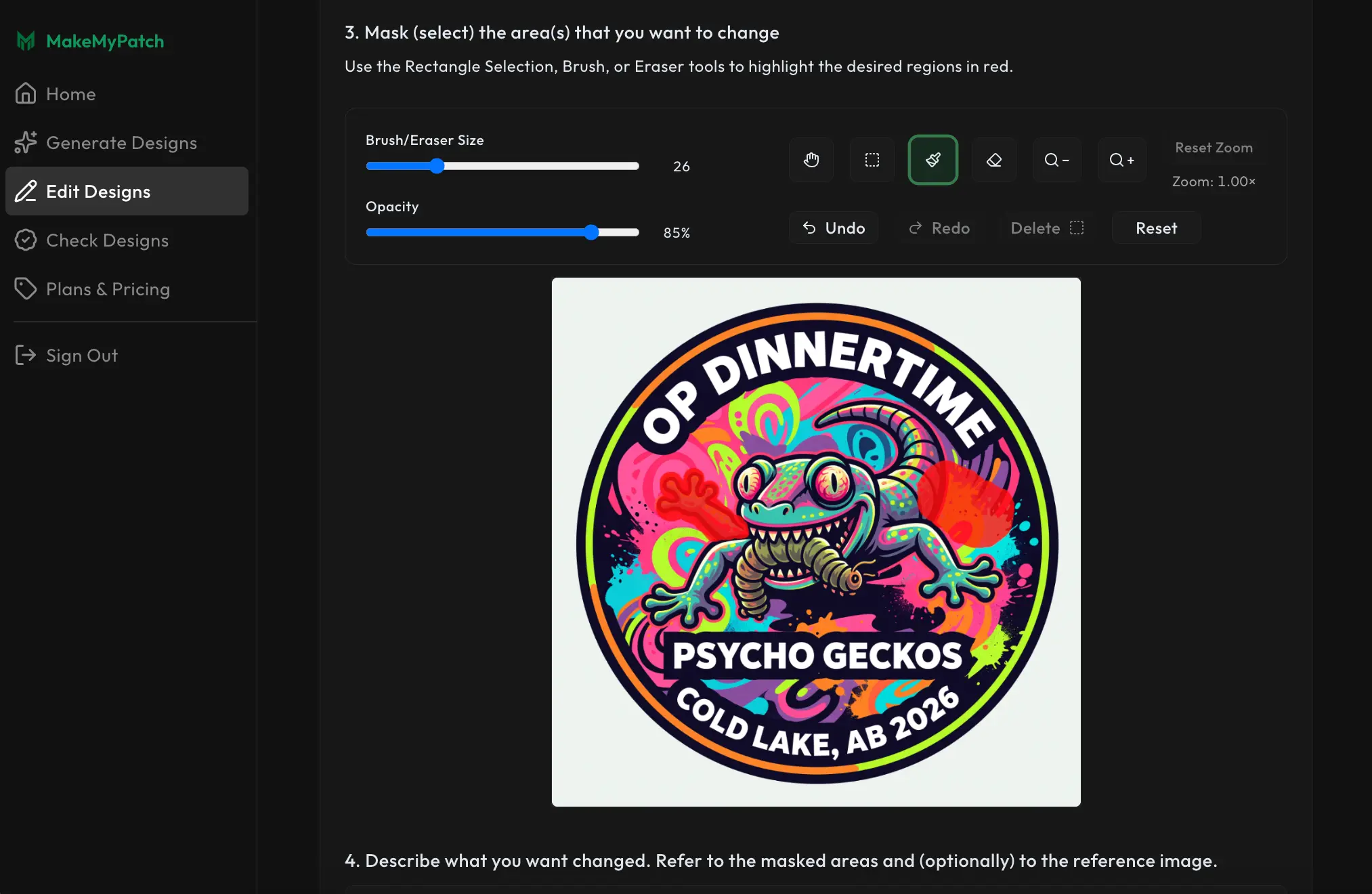 Edit designs: adjust your patch with targeted edits while keeping style and colours